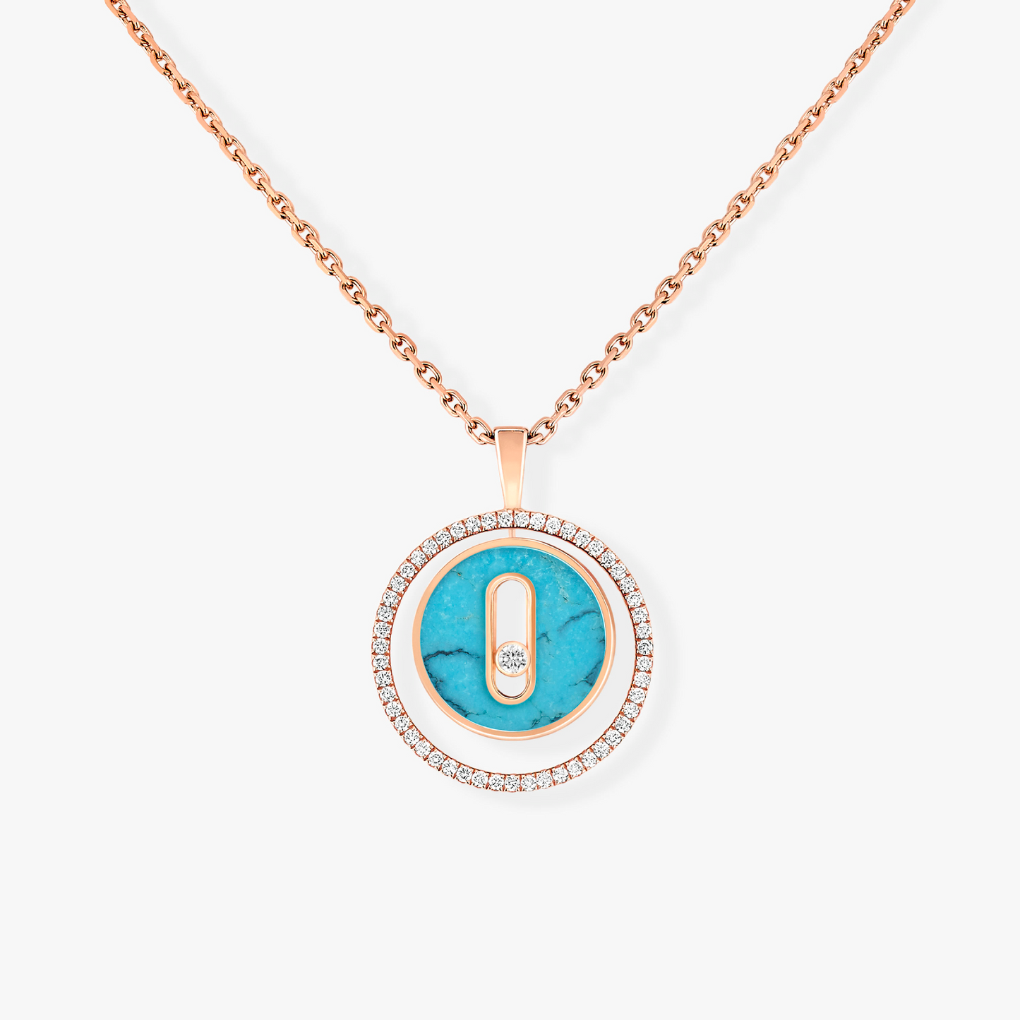 [Renovia Jewelry]LUCKY MOVE 1 DIAMOND TURQUOISE PINK GOLD DIAMOND NECKLACE