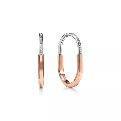 [Renovia Jewelry]LOCK EARRINGS ROSE AND WHITE GOLD DIAMONDS EXTRA LARGE