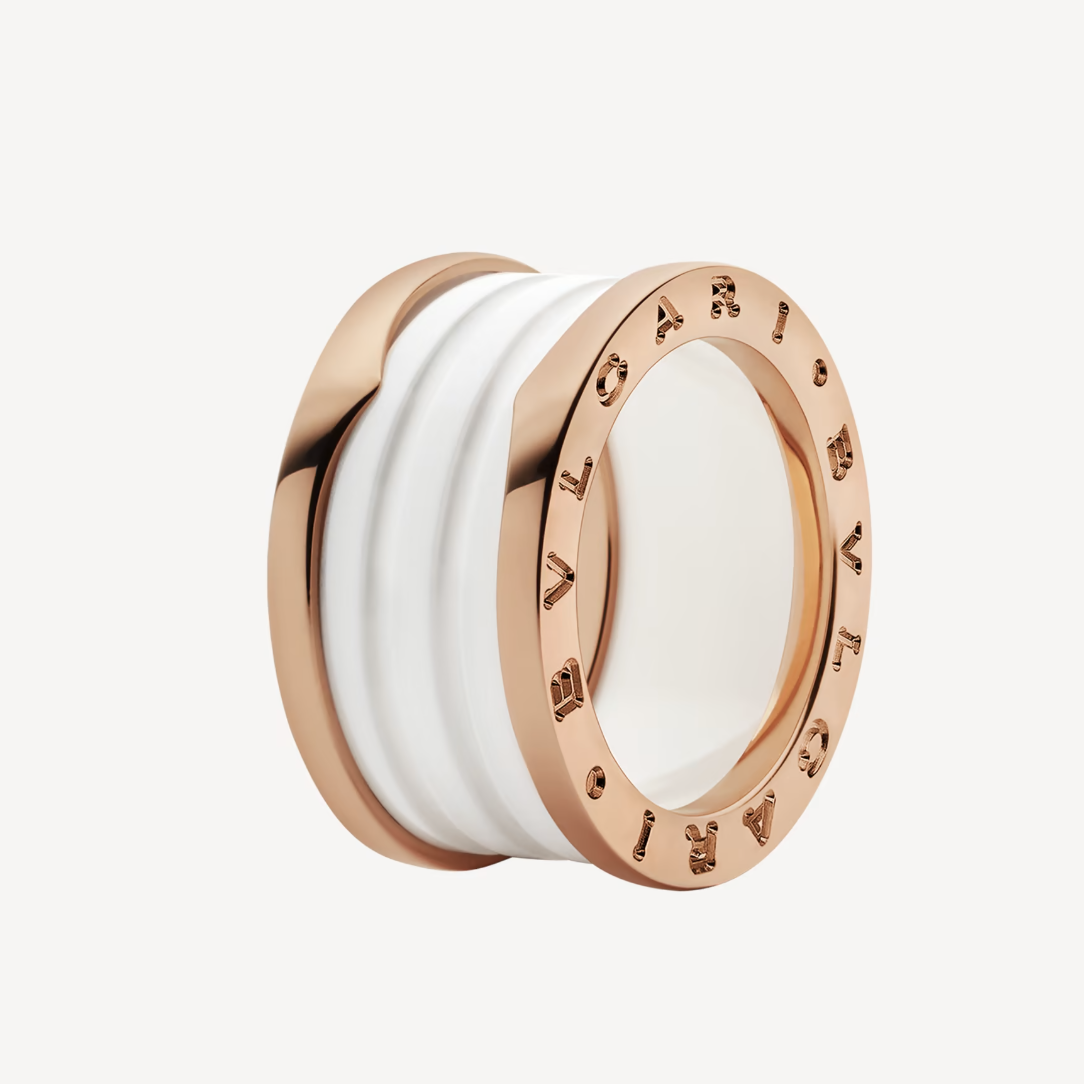 [Renovia Jewelry]ZERO 1 FOUR-BAND LOOPS AND WHITE CERAMIC SPIRAL PINK GOLD RING