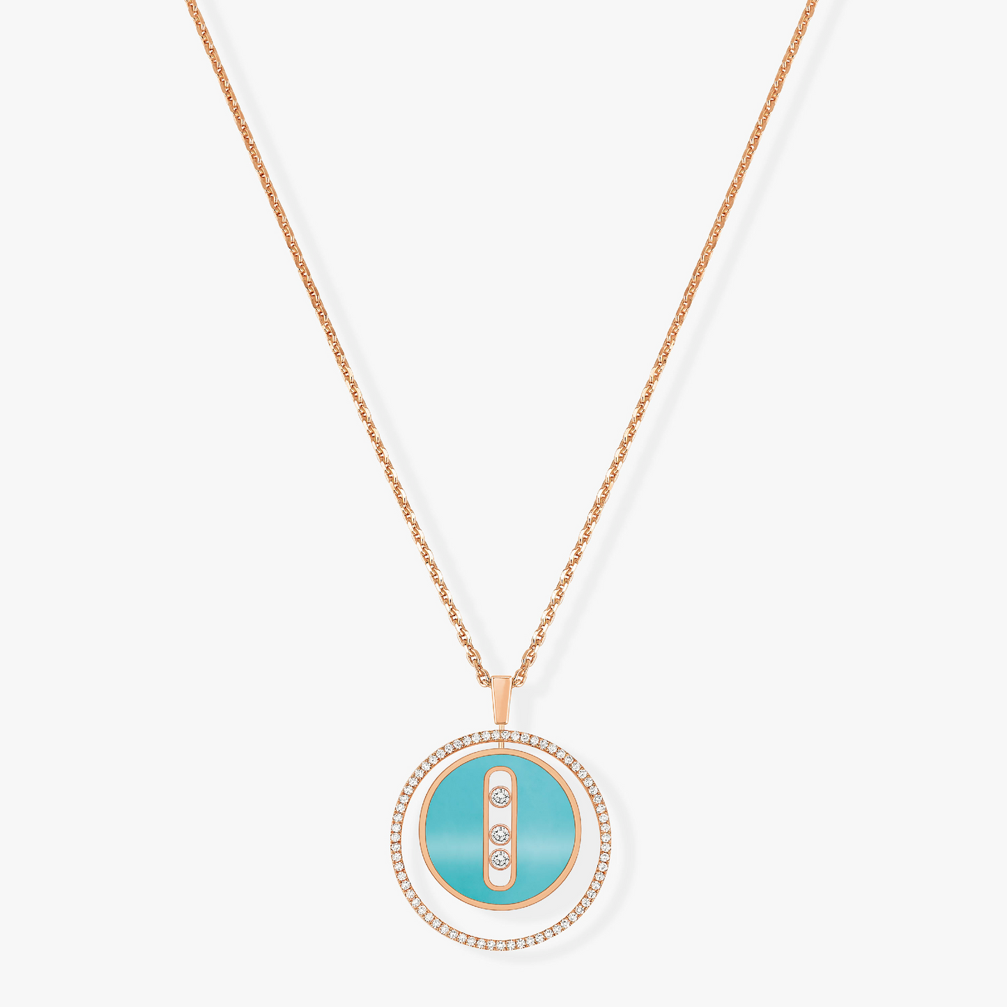 [Renovia Jewelry]LUCKY MOVE 3 DIAMONDS TURQUOISE PINK GOLD DIAMOND NECKLACE