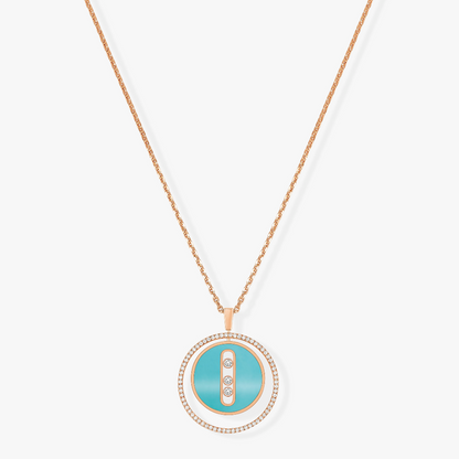 [Renovia Jewelry]LUCKY MOVE 3 DIAMONDS TURQUOISE PINK GOLD DIAMOND NECKLACE