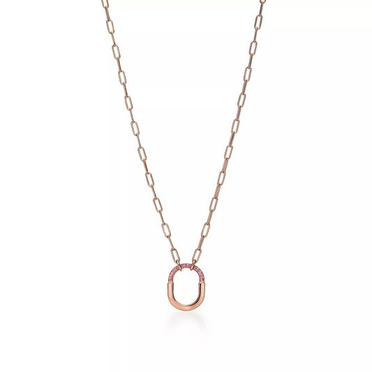 [Renovia Jewelry]LOCK SMALL PENDANT PINK DIAMOND PINK GOLD NECKLACE
