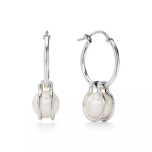 [Renovia Jewelry]PEARL HOOP SILVER EARRINGS
