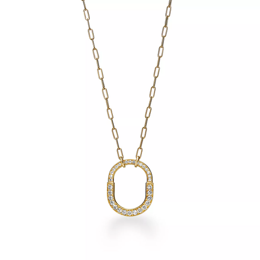[Renovia Jewelry]LOCK NECKLACE MEDIUM PENDANT GOLD PAVED DIAMONDS