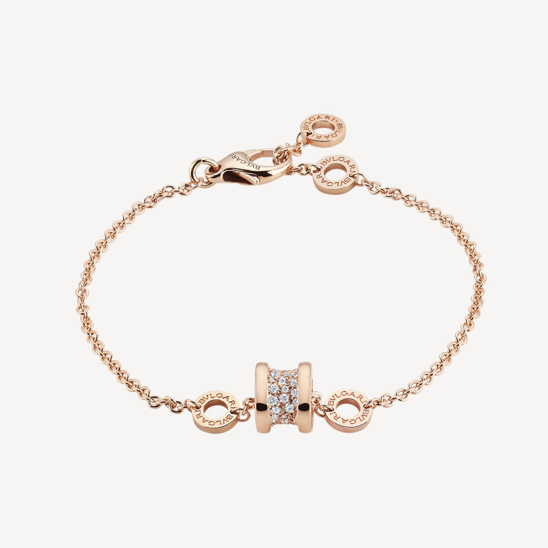 [Renovia Jewelry]ZERO 1 SOFT PINK GOLD WITH PAVED DIAMONDS ON THE SPIRAL BRACELET