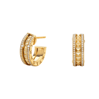 [Renovia Jewelry]ZERO 1 ROCK GOLD EARRINGS WITH STUDDED SPIRAL AND PAVED DIAMONDS