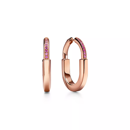 [Renovia Jewelry]LOCK MEDIUM PINK DIAMOND PINK GOLD EARRINGS