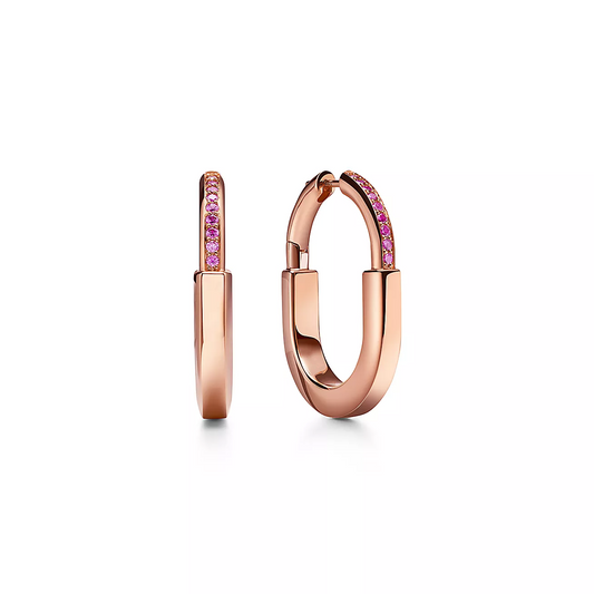 [Renovia Jewelry]LOCK MEDIUM PINK DIAMOND PINK GOLD EARRINGS