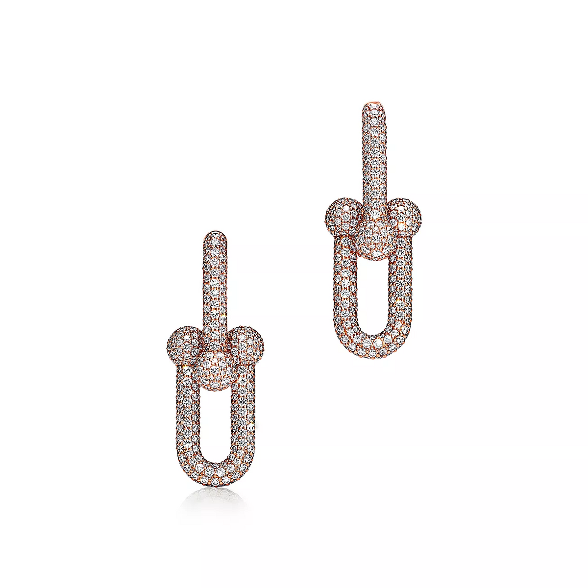 [Renovia Jewelry]LARGE LINK EARRINGS PINK GOLD WITH PAVED DIAMONDS