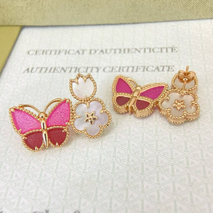 [Renovia Jewelry]ROSE QUARTZ THREE‑IN‑ONE BUTTERFLY STUD EARRINGS