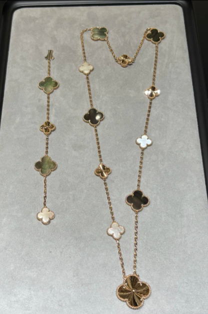 [Renovia Jewelry]DETACHABLE CLOVER 15(11+4) FLOWER SILVER NECKLACE SET