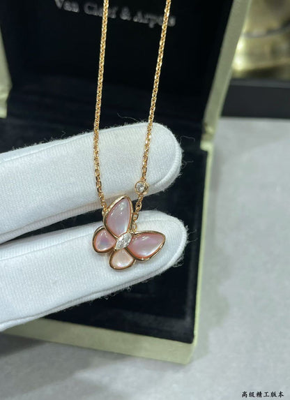 [Renovia Jewelry]BUTTERFLY PINK MOTHER-OF-PEARL DIAMOND NECKLACE