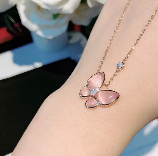 [Renovia Jewelry]BUTTERFLY PINK MOTHER-OF-PEARL DIAMOND NECKLACE