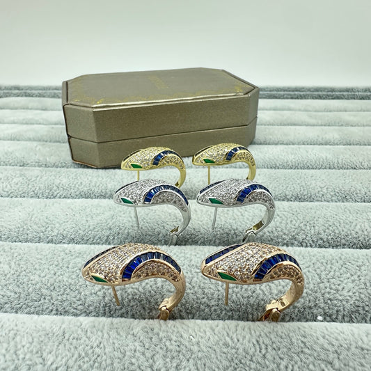 [Renovia Jewelry]FULL STONE TWO-TONE SNAKE EARRING STUDS