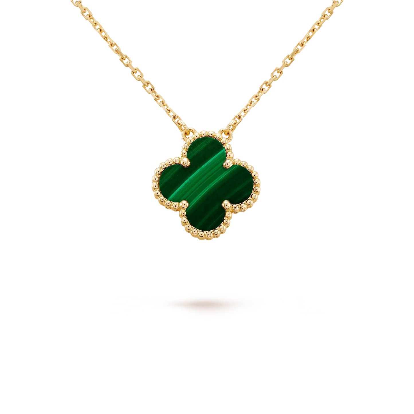 [Renovia Jewelry]CLOVER 15MM MALACHITE SINGLE FLOWER  NECKLACE
