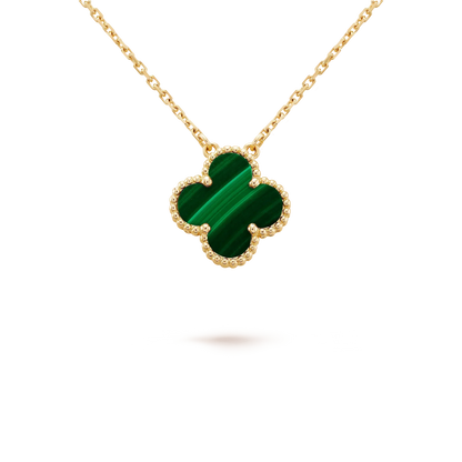[Renovia Jewelry]CLOVER 15MM MALACHITE SINGLE FLOWER  NECKLACE