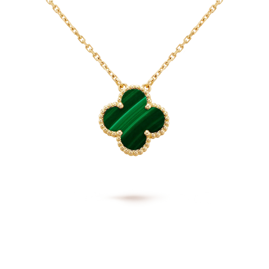 [Renovia Jewelry]CLOVER 15MM MALACHITE SINGLE FLOWER  NECKLACE