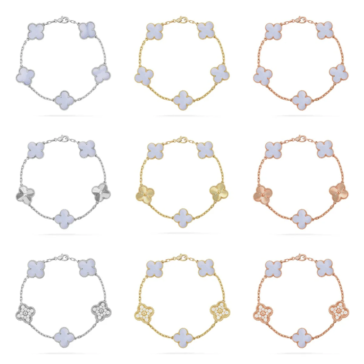 [Renovia Jewelry] CLOVER 5 MOTIF PURPLE CHALCEDONY BRACELET COLLECTION