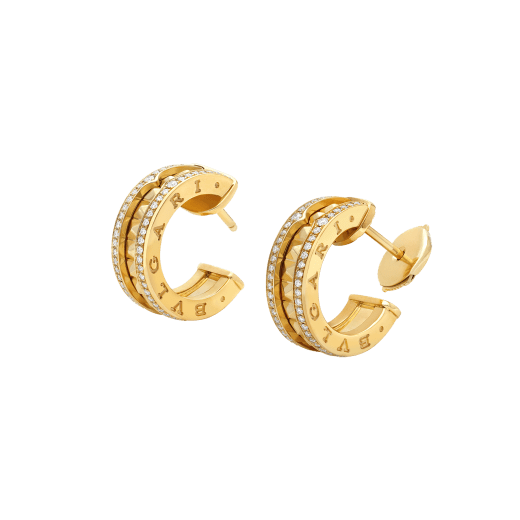 [Renovia Jewelry]ZERO 1 ROCK GOLD EARRINGS WITH STUDDED SPIRAL AND PAVED DIAMONDS