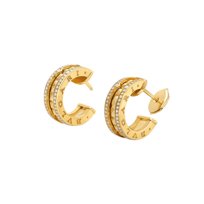 [Renovia Jewelry]ZERO 1 ROCK GOLD EARRINGS WITH STUDDED SPIRAL AND PAVED DIAMONDS