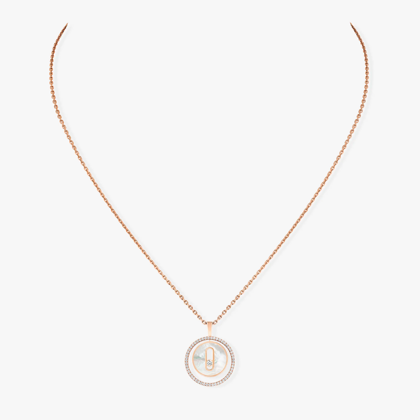 [Renovia Jewelry]LUCKY MOVE 1 DIAMOND WHITE MOTHER OF PEARL PINK GOLD DIAMOND NECKLACE