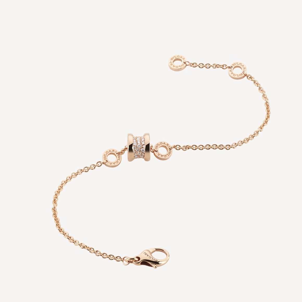 [Renovia Jewelry]ZERO 1 SOFT PINK GOLD WITH PAVED DIAMONDS ON THE SPIRAL BRACELET