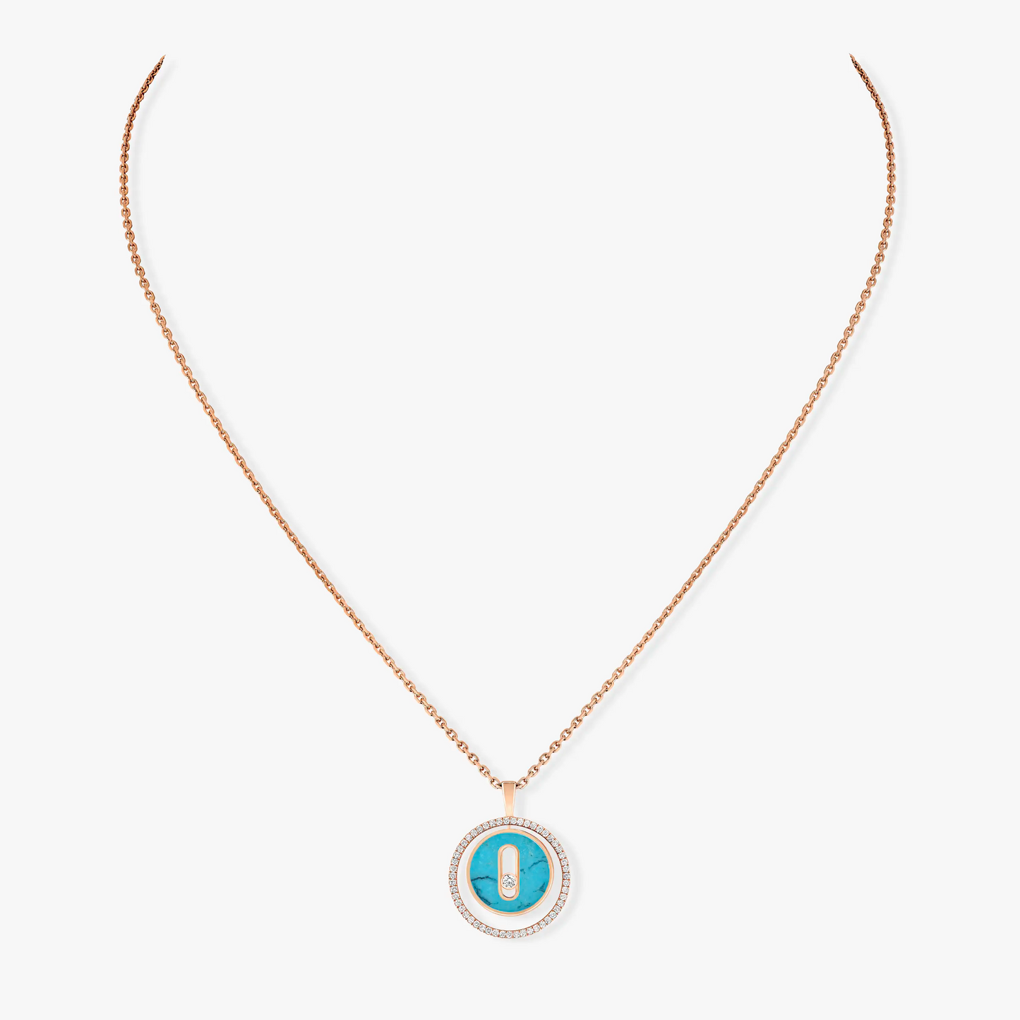 [Renovia Jewelry]LUCKY MOVE 1 DIAMOND TURQUOISE PINK GOLD DIAMOND NECKLACE