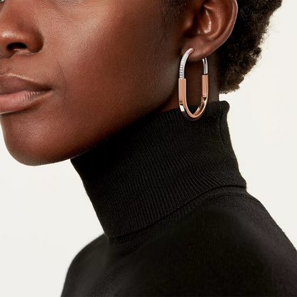[Renovia Jewelry]LOCK EARRINGS ROSE AND WHITE GOLD DIAMONDS EXTRA LARGE