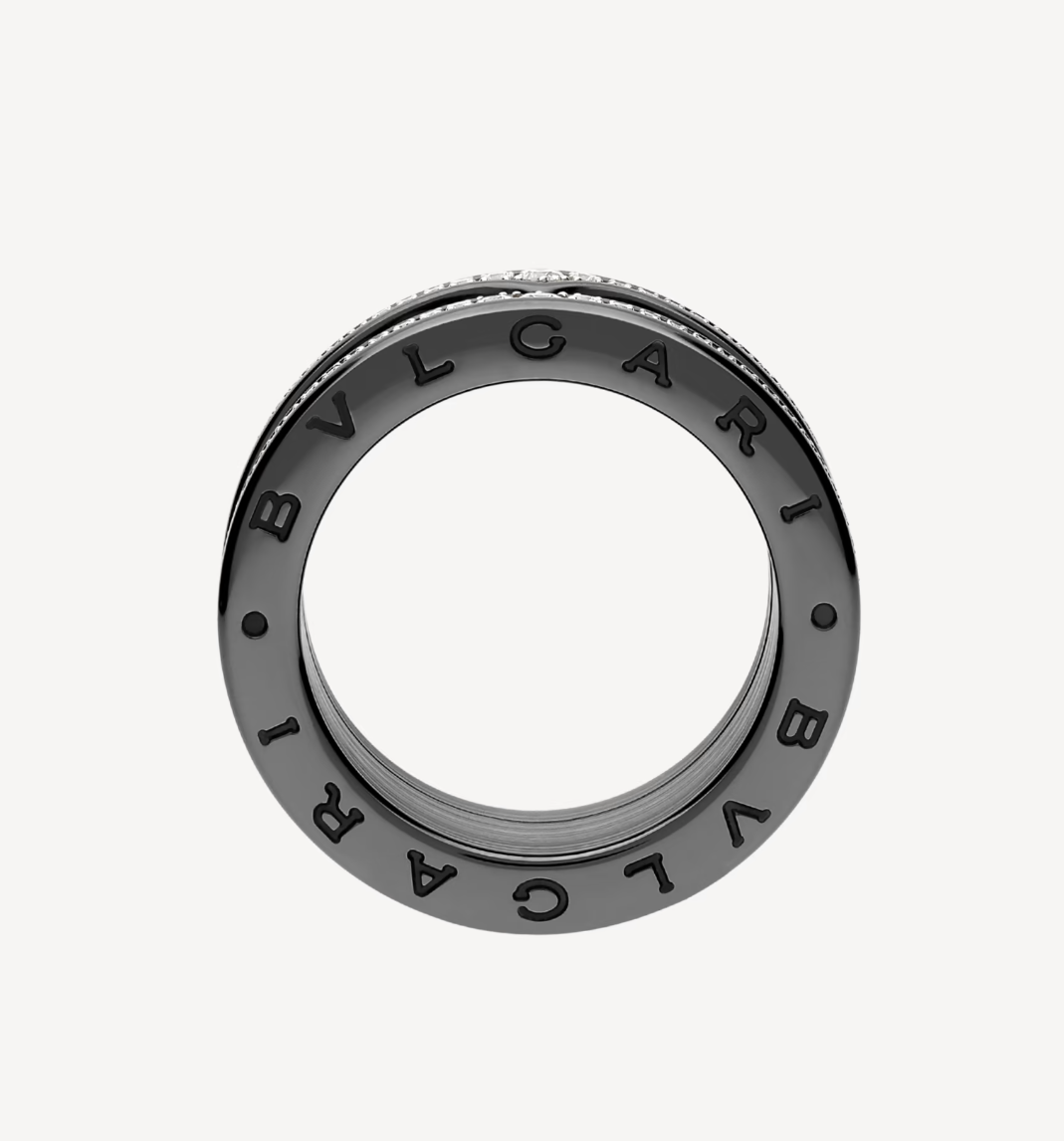 [Renovia Jewelry]ZERO 1 ROCK FOUR-BAND BLACK CERAMIC WITH STUDDED SPIRAL AND PAVED DIAMONDS RING