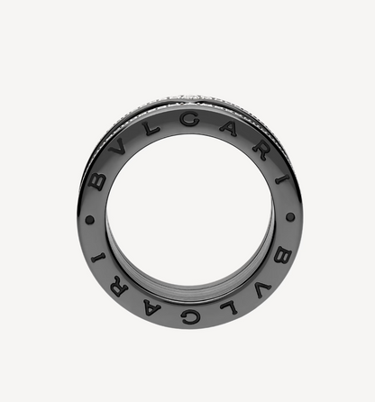 [Renovia Jewelry]ZERO 1 ROCK FOUR-BAND BLACK CERAMIC WITH STUDDED SPIRAL AND PAVED DIAMONDS RING