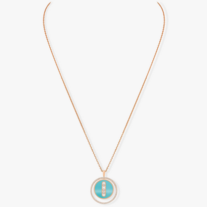 [Renovia Jewelry]LUCKY MOVE 3 DIAMONDS TURQUOISE PINK GOLD DIAMOND NECKLACE
