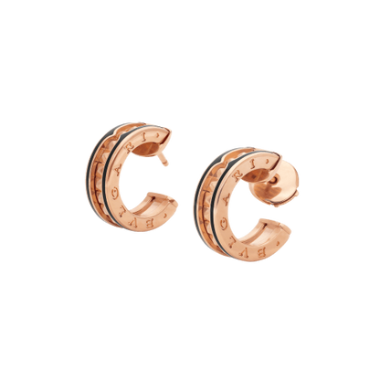 [Renovia Jewelry]ZERO 1 ROCK PINK GOLD EARRINGS WITH STUDDED SPIRAL AND BLACK CERAMIC