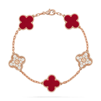 [Renovia Jewelry] CLOVER 5 MOTIF RED CORNELIAN BRACELET COLLECTION