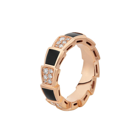 [Renovia Jewelry]SERPENTI RING PINK GOLD BLACK MOP DIAMOND PAVED 4MM
