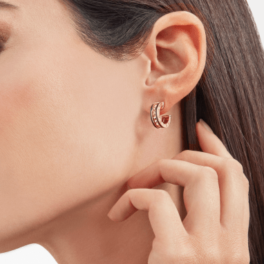 [Renovia Jewelry]ZERO 1 ROCK PINK GOLD EARRINGS WITH STUDDED SPIRAL AND BLACK CERAMIC