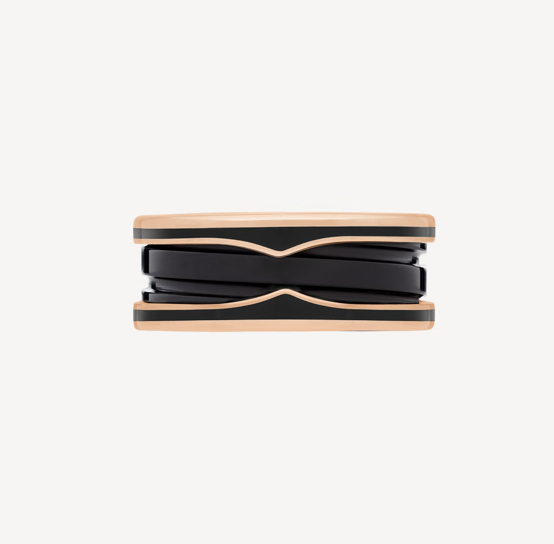 [Renovia Jewelry]ZERO 1 TWO-BAND WITH MATTE BLACK CERAMIC PINK GOLD RING