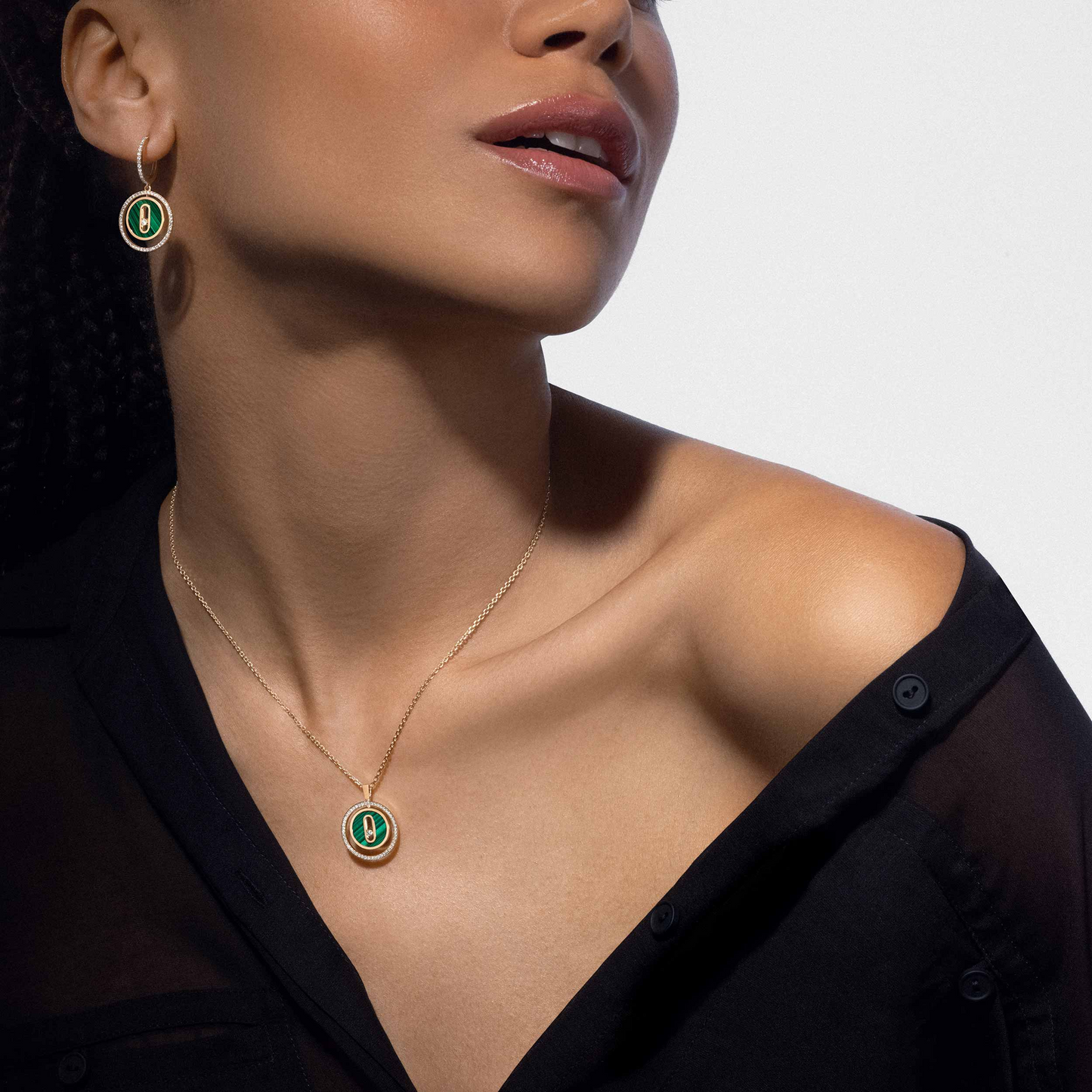 [Renovia Jewelry]LUCKY MOVE 1 DIAMOND MALACHITE GOLD DIAMOND NECKLACE