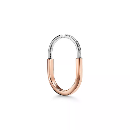 [Renovia Jewelry]LOCK EARRINGS ROSE AND WHITE GOLD DIAMONDS EXTRA LARGE