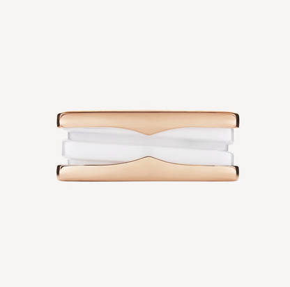 [Renovia Jewelry]ZERO 1 TWO-BAND LOOPS AND WHITE CERAMIC SPIRAL PINK GOLD RING