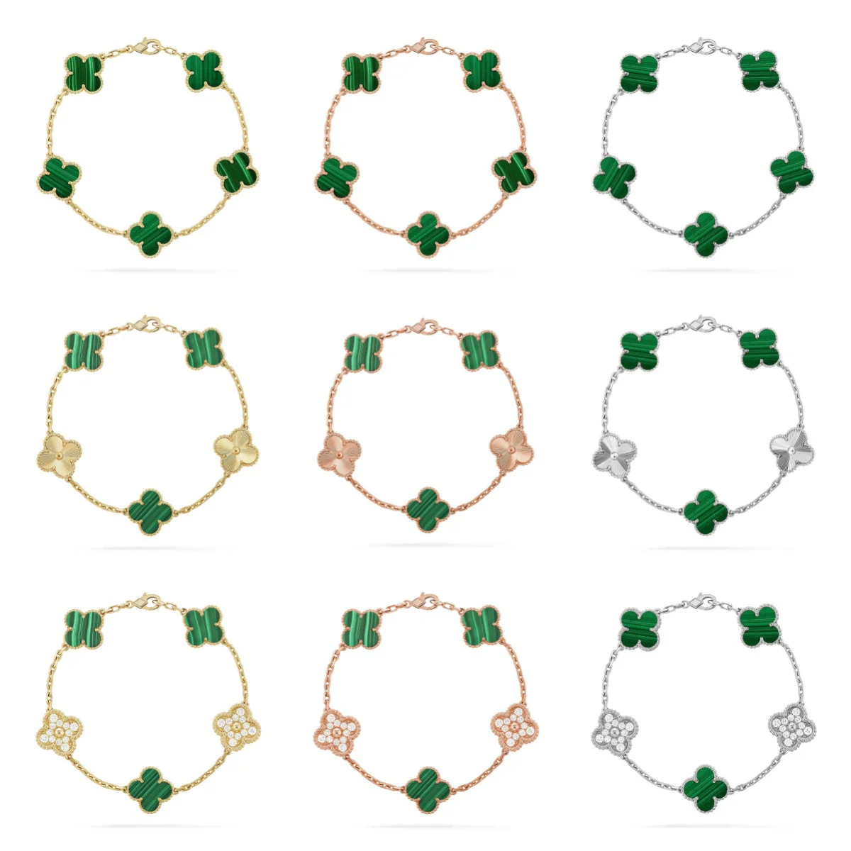 [Renovia Jewelry] CLOVER 5 MOTIF MALACHITE BRACELET COLLECTION