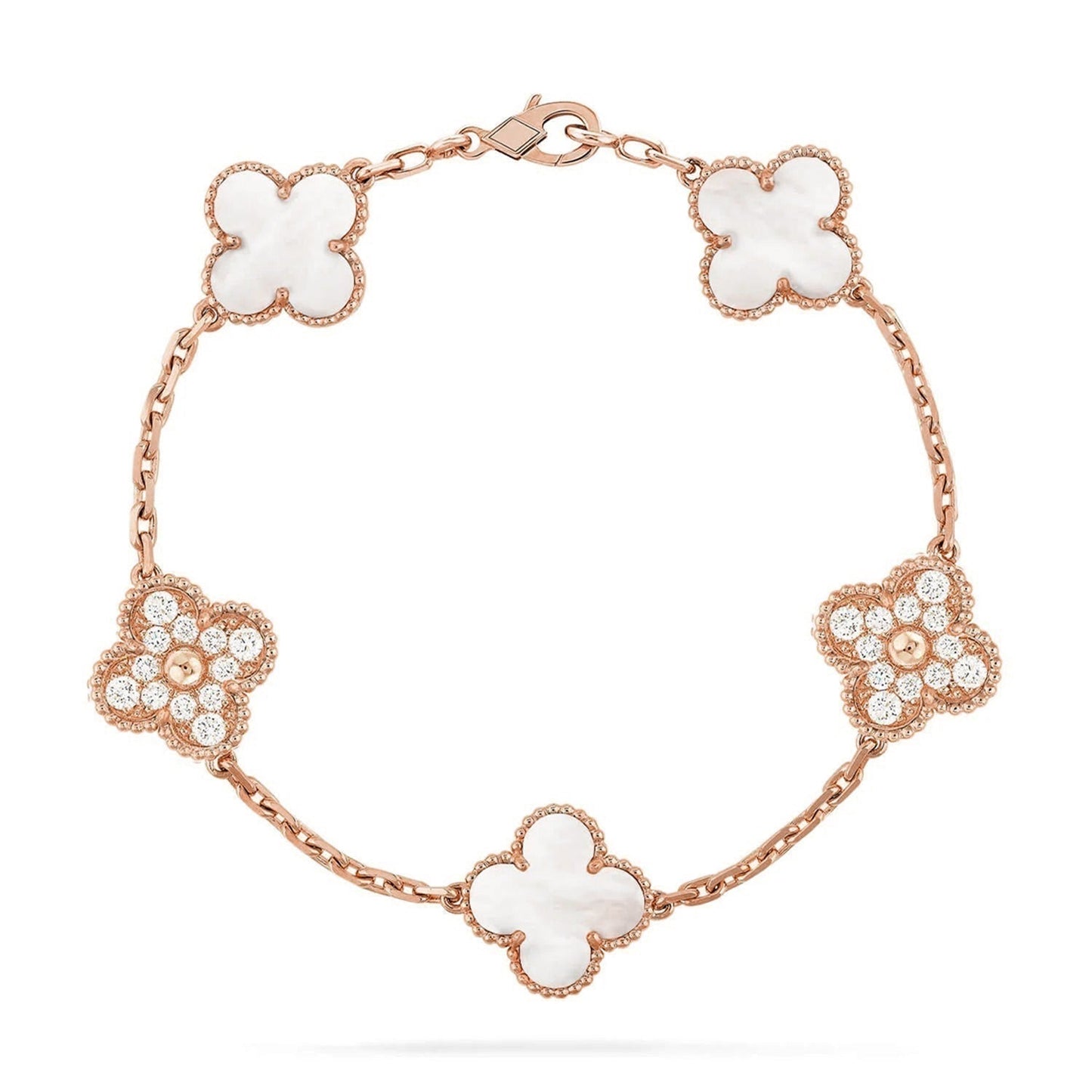 [Renovia Jewelry]CLOVER WHITE PEARL MOP 5 MOTIF BRACELET COLLECTION