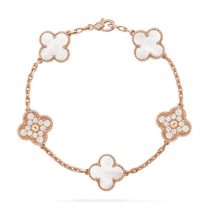 [Renovia Jewelry]CLOVER WHITE PEARL MOP 5 MOTIF BRACELET COLLECTION