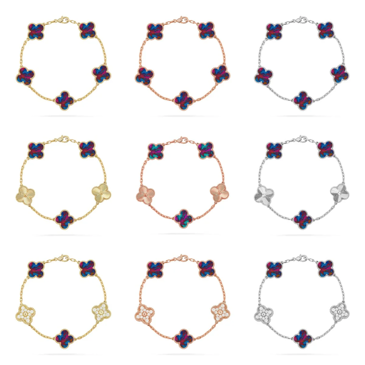 [Renovia Jewelry]CLOVER 5 MOTIF COLOR GEMSTONES BRACELET COLLECTION