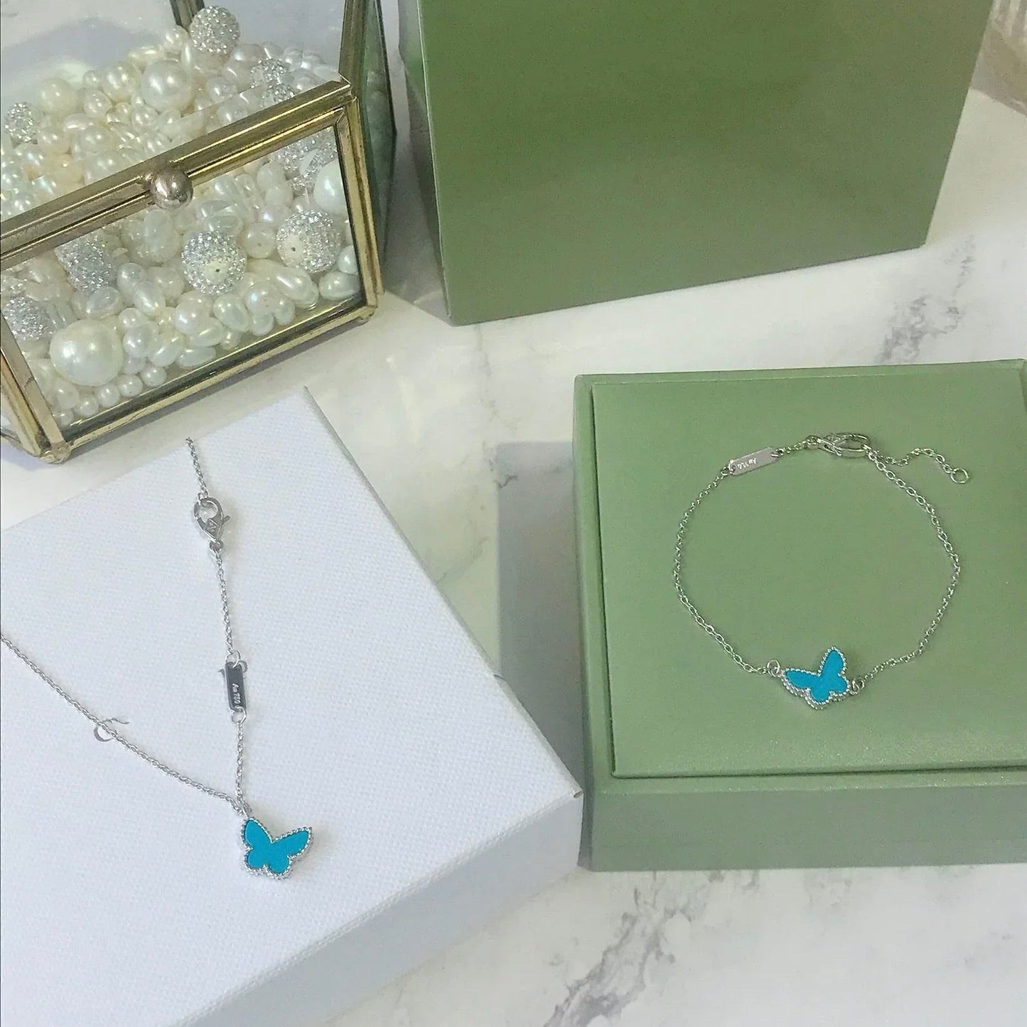 [Renovia Jewelry]BUTTERFLY TURQUOISE BUTTERFLY BRACELET SILVER