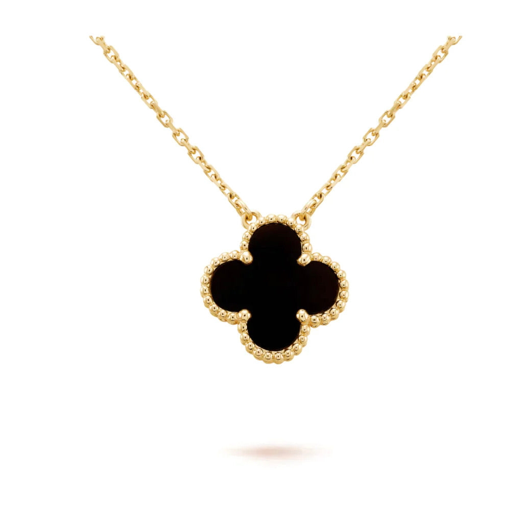 [Renovia Jewelry]CLOVER 15MM BLACK ONYX SINGLE FLOWER NECKLACE