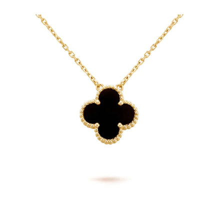 [Renovia Jewelry]CLOVER 15MM BLACK ONYX SINGLE FLOWER NECKLACE