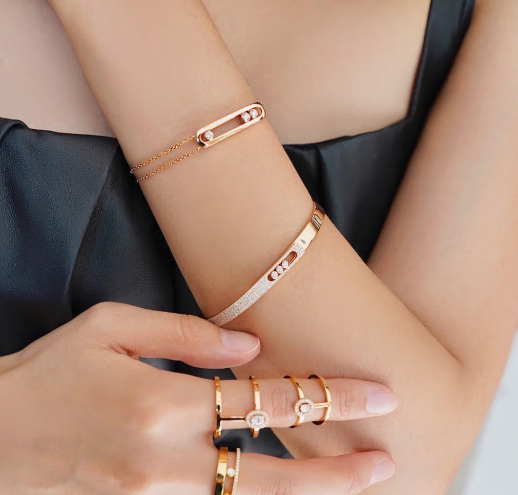 [Renovia Jewelry]Move Noa Rose Gold Pavé Diamond Bangle Bracelet