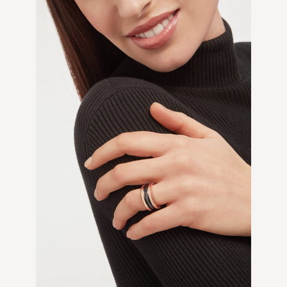 [Renovia Jewelry]ZERO 1 TWO-BAND LOOPS AND BLACK CERAMIC PINK GOLD RING