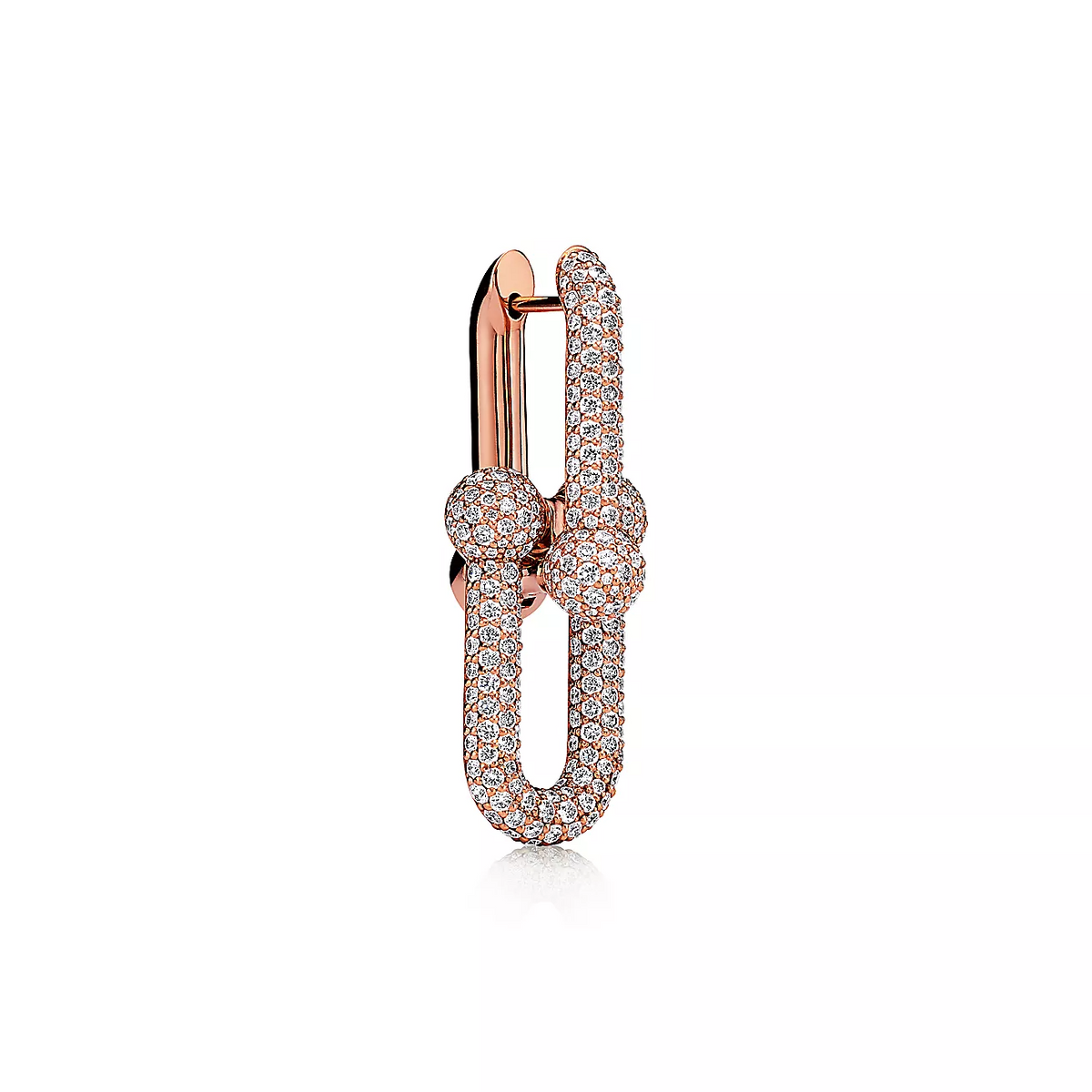 [Renovia Jewelry]LARGE LINK EARRINGS PINK GOLD WITH PAVED DIAMONDS