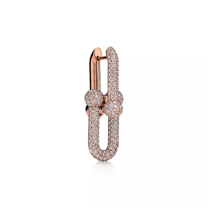 [Renovia Jewelry]LARGE LINK EARRINGS PINK GOLD WITH PAVED DIAMONDS
